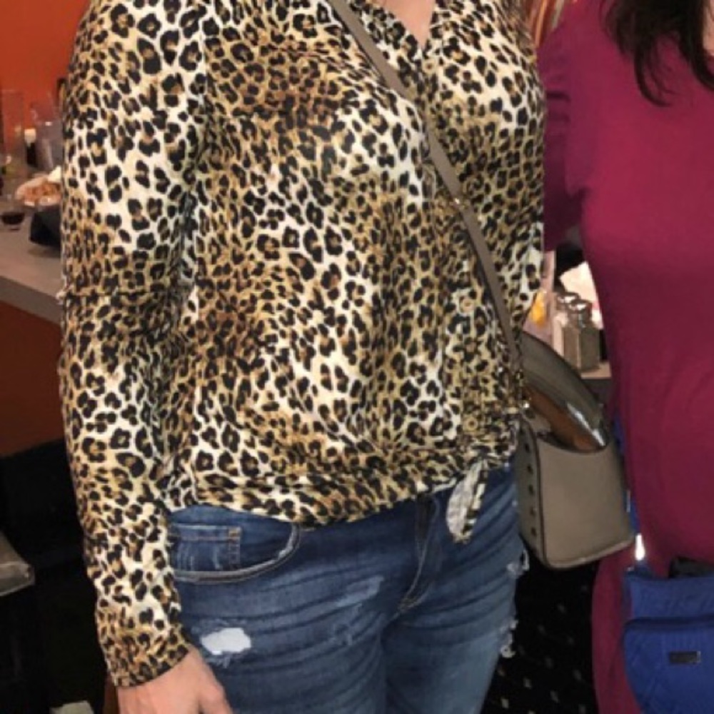 leopard print button down with front knot top - Picture 7 of 7